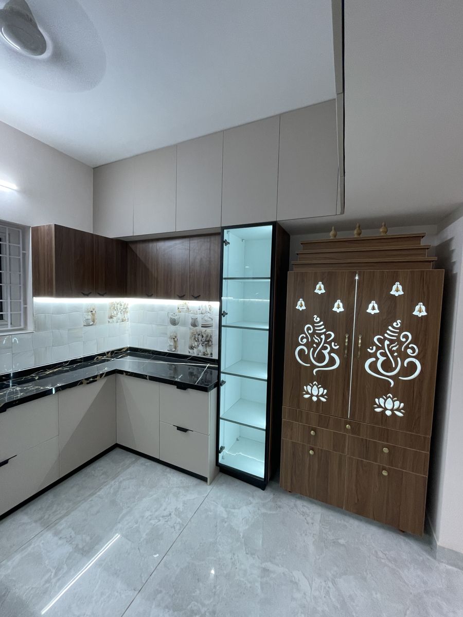 Modular kitchen with lit crockery display unit, Chennai