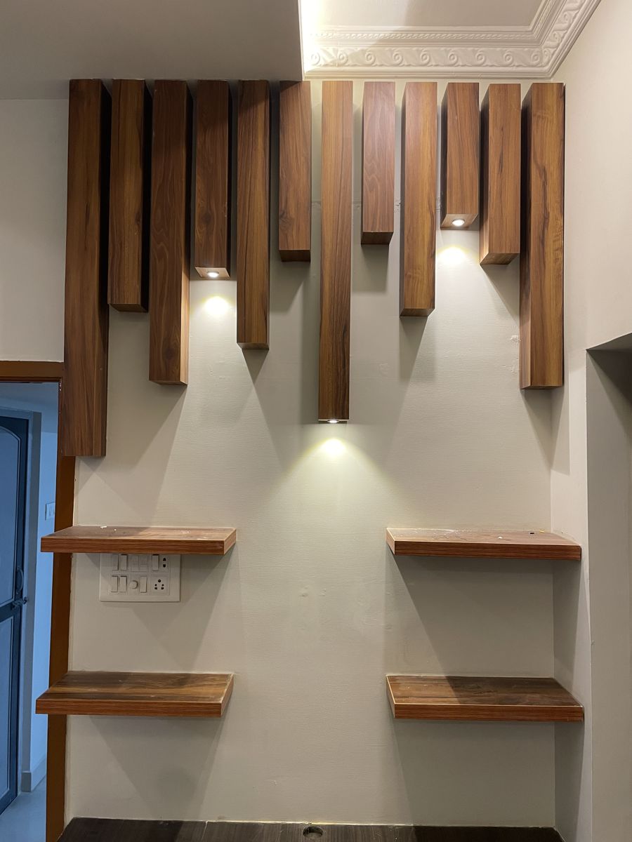 Wood slat wall panelling feature in a Chennai living space